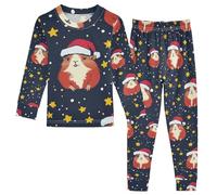 Fustylead Pyjama de Noël 2 pièces à manches longues en coton Motif cochons d'Inde et étoiles, multicolore, 4 ans