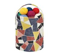 Fustylead Sac de rangement coloré géométrique mosaïque et sac fourre-tout à tricoter, grand panier de fil avec cordon de serrage pour kit de crochet, projet, fournitures de couture, aiguilles