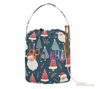 Fustylead Sac de rangement pour fil et crochet à tricoter, motif Père Noël mignon et beaux sapins de Noël, grand panier à cordon de serrage pour kit de crochet, projet, fournitures de couture,