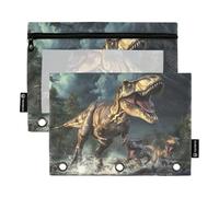 Fustylead T-rex - Lot de 2 trousses à crayons Crossing The River pour classeurs à 3 anneaux, pochette à fermeture éclair avec fenêtre transparente pour la maison, le bureau, l'école, les enfants