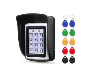 FUSYTULY Controleur d'acces RFID en Métal Clavier Digicode, Système de Contrôle d'accès Extérieur, Couvercle étanche avec Porte-clés RFID 10pcs 125KHz