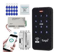 FUSYTULY Kit de Système de Contrôle d'accès sans Fil WiFi Tuya RFID Clavier de Contrôle d'accès étanche 125KHz 13.56MHz + Serrure électrique + Alimentation DC12V 3A + Porte - clés 15pcs