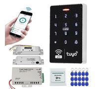 FUSYTULY Sans Fil Kit de Système de Contrôle d'accès Wifi Tuya 125khz 13.56mhz Imperméable à l'eau Clavier RFID + Alimentation DC12V3A + Serrure électrique + 10pcs porte-clés RFID