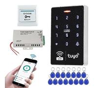 FUSYTULY WiFi Kit Système de Contrôle d'accès sans Fil Tuya App Clavier RFID étanche 125KHz 13.56MHz + Contrôleur d'alimentation DC12V3A + 15 clés à Distance (Kit S10Tuya-Without Lock)