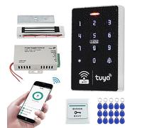 FUSYTULY Wifi Tuya étanche Système de Contrôle d'accès Kit 125KHz 13.56MHz Contrôleur d'accès RFID Clavier Tactile + 180KG Serrure électromagnétique + Carte clé 15pcs