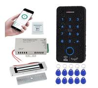 FUSYTULY WiFi Tuya Kit de Système de Contrôle d'accès Clavier RFID Biométrique étanche 125KHz 13.56MHz Empreinte Digitale Serrure + 180KG Serrure électromagnétique, 10 Cartes - Clés