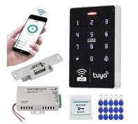 FUSYTULY Wifi Tuya Kit de Système de Contrôle d'accès Intelligent Imperméable à l'eau 125KHz 13.56MHz Clavier RFID + Serrure de Porte électrique + Alimentation DC12V + Porte - clés 15pcs