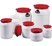 Tonnelet cylindrique 10,0 l PE blanc avec couvercle rouge sans poignées de tr...