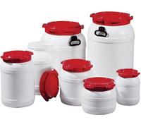 Fût à col large ( 9000450103 ) 26,0 l PE blanc avec couvercle rouge Ouverture de remplissage-Ø 203 mm