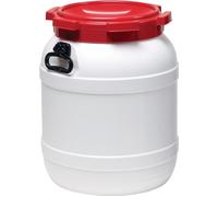 Fût à col large ( 9000450104 ) 55,0 l PE blanc avec couvercle rouge Ouverture de remplissage-Ø 282 mm