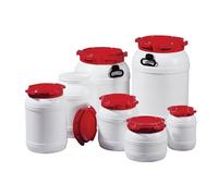 Fût à col large - PE - 55L - Blanc avec couvercle rouge - Ø 282 mm - Empilable