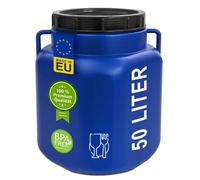fût à col large plasteo® 50 litres avec couvercle et poignées Carré bleu, qualité alimentaire sans BPA, fût en plastique pour aliments pour animaux Fût universel avec couvercle