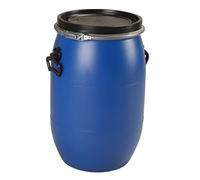 Fût Plastique Bleu 60L à Ouverture Totale - Cerclage Acier et Poignée