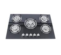Futchoy Plaque de cuisson à gaz encastrable, 5 feux, 77 cm, en acier inoxydable, avec dessus en verre noir, gaz naturel, propane, arrêt automatique, 10,45 kW