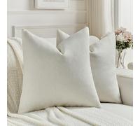 FUTEI Housses de Coussin 40x40 cm en Chenille Épaisse Lot de 2, Blanc crème | Texture effet lin, tissu ultra-doux et durable, anti-boulochage, zip invisible, décoratives canapé salon chambre, sans insert