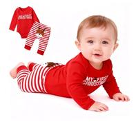 FUTERLY Tenue Noel Bebe Garcon Mon Premier Noel Pyjama Noel Bebe Costume Noels Bebes Ensemble Noels Bebes Garcon Vetement Noël Bébé Body + Pantalons Deguisement Noël Bébé 3 6 9 12 Mois