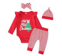FUTERLY Vetement Bebe Noel,Mon Premier Noël Bébé Filles Nouveau-né Tenue Noel Bebe,Ensemble Noël Bébé,Deguisement Noels Bebes Barboteuse+ Pantalon+Chapeaux+Bandeau,Costume Noels Bebes 0-3 Mois