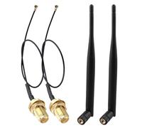 Futheda 2 Paquets Antenne WiFi RP-SMA Mâle 6dBi 2.4GHz 5GHz 5.8GHz Bi-Bande＋15cm Câble Coaxial de MHF4 à Femelle RP-SMA pour Carte WiFi Routeur Réseau sans Fil Booster WiFi PCI Caméra IP