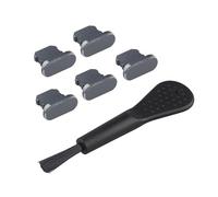 Futheda Lot de 5 bouchons anti-poussière en métal avec brosse de nettoyage compatibles avec iPhone 14 13 12 11 X XS XR 8 7 SE Mini Plus Pro Max iPad AirPods 4 Gris foncé