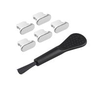 Futheda Lot de 5 bouchons anti-poussière en métal avec brosse de nettoyage compatibles avec iPhone 14 13 12 11 X XS XR 8 7 SE Mini Plus Pro Max iPad AirPods 4 Gris argenté
