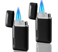 Futlidys 2pcs Pack Mini Torche Briquet Butane Rechargeable, Double Flamme avec Fenêtre Visible, Jet Réglable, Cadeau pour Hommes et Femmes, Pas de Ravitaillement