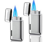 Futlidys 2pcs Pack Mini Torche Briquet Butane Rechargeable, Double Flamme avec Fenêtre Visible, Jet Réglable, Cadeau pour Hommes et Femmes, Pas de Ravitaillement