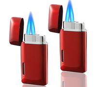 Futlidys Paquet de 2 Mini Briquet à Gaz, Briquet Tempête au Butane Rechargeable, Briquet Double Flamme Réglable, Cadeaux Exquis pour Hommes et Femmes (Vendu sans Gaz), Rouge