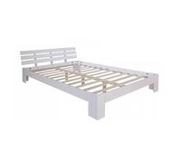 Homestyle4u 1821, Lit Double en Bois de pin Massif 140x200, Lit Double avec sommier à Lattes, Blanc, Pin Massif