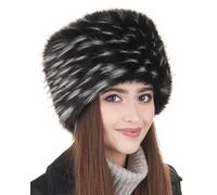 Futrzane Classic Chapeau Cosaque - Chapka Femme en Fausse Fourrure - Toque Russe (M, Noir avec Blanc Classic)