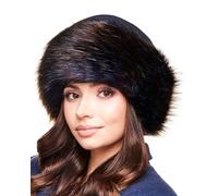 Futrzane Classic Toque - Chapeau Russe pour Femme - Bonnet Polaire en Fourrure (M, Bleu Marine - Bleu Marine avec Marron Classic)
