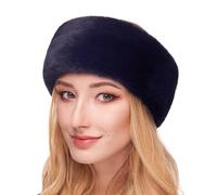 Futrzane Modern Bandeau - Bandeau en Fausse Fourrure Femme - Cache Oreille Ski - Taille XS (Bleu Marine Modern)
