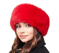 Futrzane Modern Bandeau - Bandeau en Fausse Fourrure Femme - Cache Oreille Ski - Taille XS (Rouge Longue Modern)