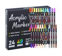 Futuhada 48 Couleurs Feutres Acryliques, Stylos Acryliques à Double Pointe, Marqueurs Peinture Résistants à l’eau pour Pierre, Bois, Verre, Tissu, Toile, Céramique, Papier, DIY & Bricolage