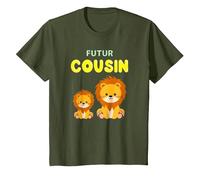 Futur Cousin Lion Annonce Grossesse Je Vais Etre Cousin T-Shirt, Enfant, Olive, 2 Ans