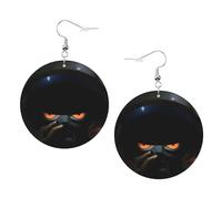 Future Astronauts Boucles d'oreilles rondes en cuir PVC imprimé double face avec crochets plaqués argent 925, taille unique, argent sterling, pierre dorée, One Size, Argent sterling, Pierre rouge