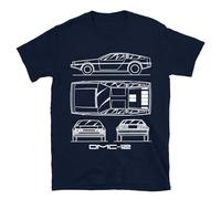 Future Flying Time Travel Car Blueprint Men's T-Shirt DMC 12 Retro Sci-FI Movie Tee