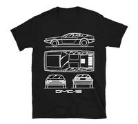 Future Flying Time Travel Car Blueprint Men's T-Shirt DMC 12 Retro Sci-FI Movie Tee