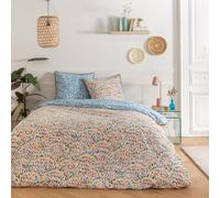 Future Home Parure de lit 2 Personnes Oriane réversible - Housse de Couette + 2 taies d'oreiller 63x63cm - 100% Coton - 57 Fils/cm² - Finition Boutons - Certifié Oeko-TEX Multicouleur 260x240cm