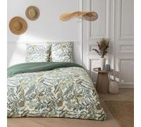 Future Home Parure de lit 2 personnes Sally imprimé végétal réversible - Housse de couette + 2 taies d'oreiller 63x63cm - 100% coton - 57 fils/cm² - Finition Boutons - Certifié OEKO-TEX vert 260x240cm