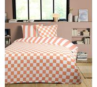 Future Home Parure de lit 2 personnes Square rayé damier réversible - Housse de couette + 2 taies d'oreiller 63x63cm - 100% coton - 52 fils/cm² - Finition Boutons - Certifié OEKO-TEX terracotta 240x220cm