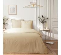 Future Home Parure de lit 2 Personnes Talie en Satin de Coton Unie - Housse de Couette + 2 taies d'oreiller 63x63cm - 100% Satin Coton - 120 Fils/cm² - Finition Bouteille - Ultra Doux Beige 240x220cm