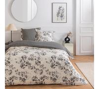 Future Home Parure de lit 3 pièces Adulte 2 Personnes en Coton 57 Fils imprimé Ecru Set de Housse de Couette 260x240cm +2 Taies d'oreiller 63x63 cm avec Fermeture Boutons