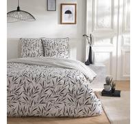 Future Home Parure de lit 3 pièces Adulte 2 Personnes Feuillage et Rayures en Coton Set de Housse de Couette 260x240cm +2 Taies d'oreiller 63x63 cm avec Fermeture Boutons