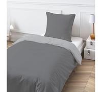 Future Home Parure de lit Vicky Simple Bicolore - Housse de Couette + 1 taie d'oreiller 63x63cm - 100% Coton - 57 Fils/cm² - Finition Boutons - Certifié Oeko-TEX Gris 140x200cm