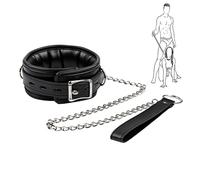 Future of your pleasure Sensual Collier BDSM FOPS pour femmes avec laisse - Choker en cuir noir de 43 cm de long et 4 cm de diamètre, verrouillable, pour jeux de rôle et bondage B15