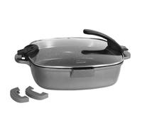 STONELINE Future Poêle à Servir carrée 24x24 cm, avec Couvercle Passoire en Verre, Compatible à l'induction et au Four, Revêtement Antiadhésif avec de vraies particules de pierre, Gris