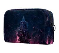 Future Science Fiction Building Trousse à cosmétiques pour femme, trousse de toilette de voyage, grande pochette de maquillage pratique avec fermeture éclair, multicolore, 18.5x7.5x13cm/7.3x3x5.1in,