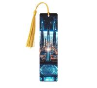 Future Science Fiction City Lot de 5 marque-pages en bois imprimés double face pour les amateurs de livres Accessoires cool pour ordinateur portable Cadeaux d'anniversaire pour homme (5 pièces)
