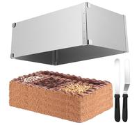 FutureHight Cadre de cuisson rectangulaire réglable, moule de cuisson rectangulaire en acier inoxydable 28 à 53 x 18 à 32 cm, cercle à tarte réglable avec diviseur et 2 spatules, pour une cuisson