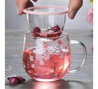 FutureHight Gobelet en verre avec infuseur à thé, filtre et couvercle, motif floral, tasse à thé, 300 ml, verres à boire